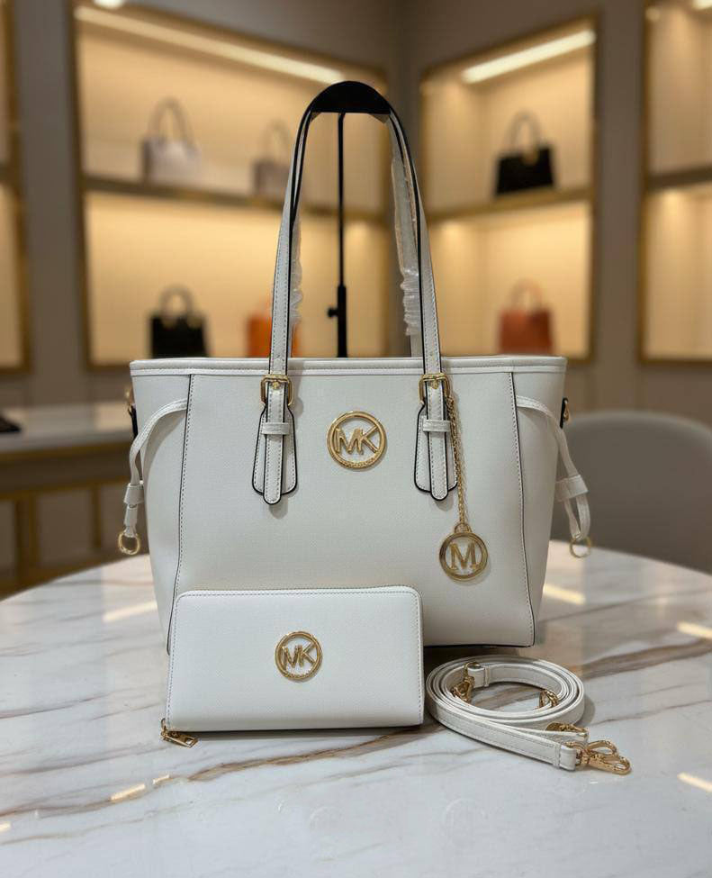 Michael Kors White Saffiano Leather MK Logo Tote Bag and Wallet Set Women's Reps Sale UK Best Quality AAA Replica