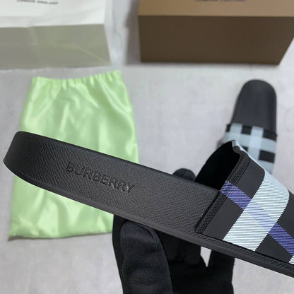 Burberry Furley Check Sliders Men's in Black Reps Sale UK Best Quality AAA Replica