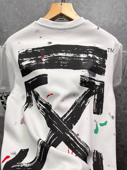Off White Distressed Paint Splatter Men's T-Shirts & Shorts Set in 2 Colors Reps Sale UK Best Quality Sale AAA Replica