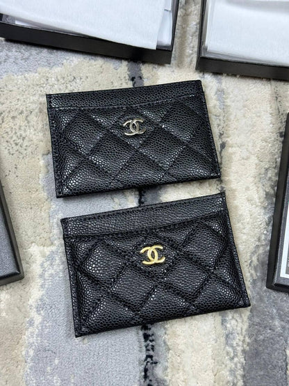 Chanel Classic Card Holder Quilted Caviar Men's in Black with 2 Logo Tones Reps Sale UK Best Quality AAA Replica