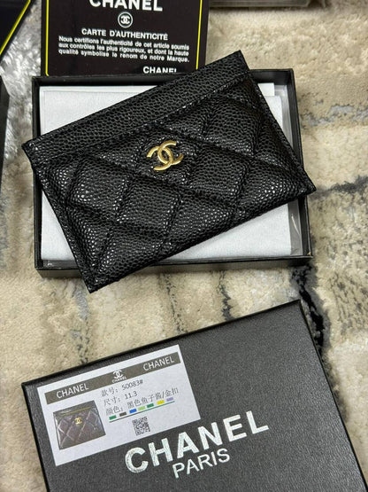 Chanel Classic Card Holder Quilted Caviar Men's in Black with 2 Logo Tones Reps Sale UK Best Quality AAA Replica