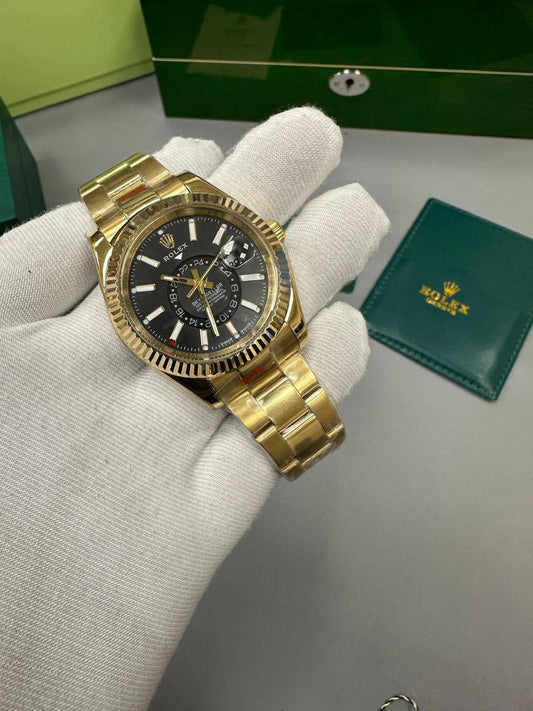 Rolex Sky-Dweller Yellow Gold Oyster Bracelet Black Dial 326938 Men's Watch Reps Sale UK Best Quality AAA Replica