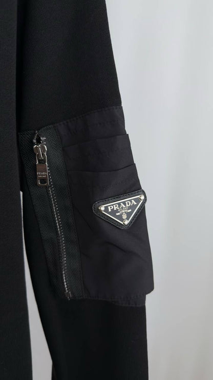 Prada Cotton Fleece and Re-Nylon Hoodie Men's Women's Hoodie in Black Color Reps Sale UK Best Quality AAA Replica