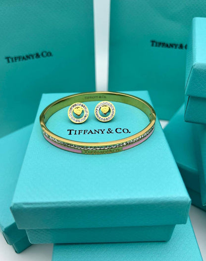Tiffany & Co. Yellow Gold Diamond Hinged Bracelets & Earrings Set Women's in 2 Colors Reps Sale UK Best Quality AAA Replica