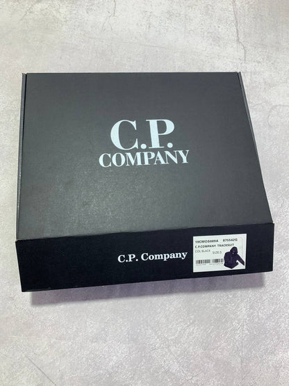 C.P. Company Diagonal Raised Fleece Full-Zip Tracksuit Featuring Goggle Hoodie and Matching Sweatpants with brand's Signature "Lens" Detail on a Sleeve & Pocket