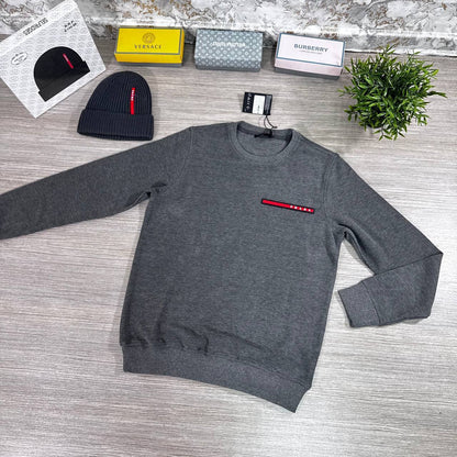 Prada Red and White Logo Patch on the Chest Crewneck Men's Women's Jumpers in Different Colors Reps UK Best Quality AAA Replica