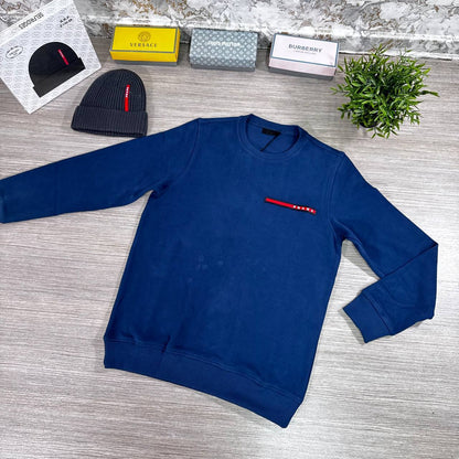 Prada Red and White Logo Patch on the Chest Crewneck Men's Women's Jumpers in Different Colors Reps UK Best Quality AAA Replica
