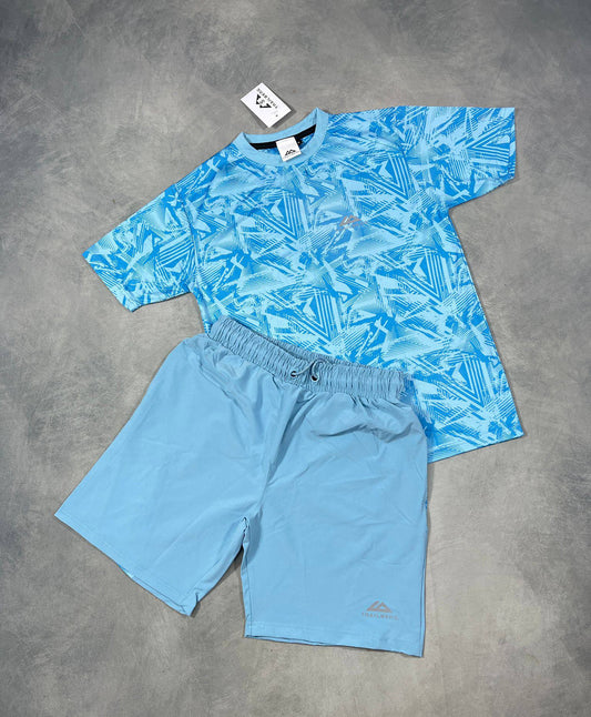 Trailberg Men's Abstract Print T-Shirt &amp; Shorts Twinset in Sky Blue Colour Men's Reps Sale UK Best Quality AAA Replica