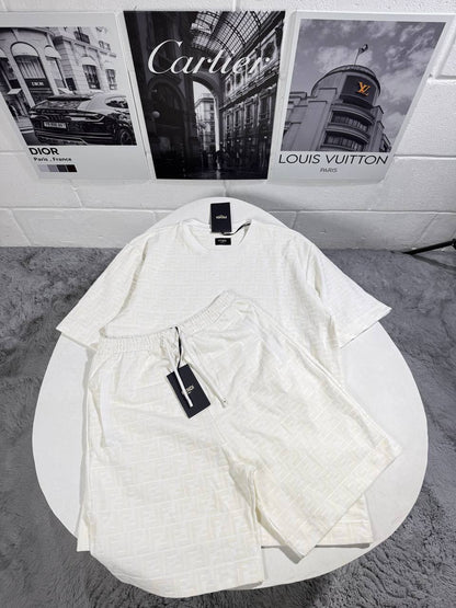 Fendi FF Monogram Raised Jacquard Terry Towelling T-Shirt and Shorts Co-ord Set Reps UK Best Quality Sale AAA Replica