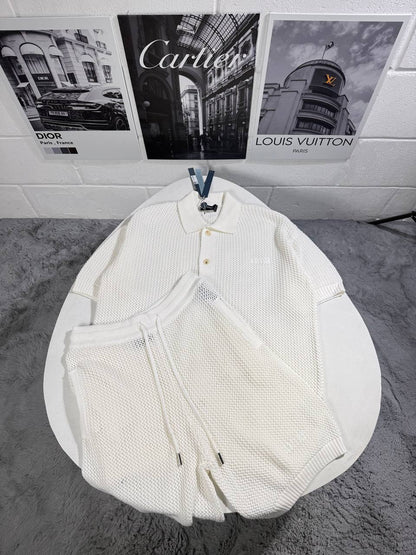 Amiri Logo Embroidered Open-Knit Crochet Polo Shirt and Shorts Co-ord Set Reps UK Best Quality Sale AAA Replica