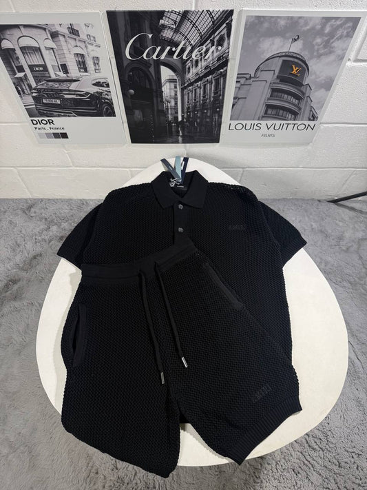 Amiri Logo Embroidered Open-Knit Crochet Polo Shirt and Shorts Co-ord Set Reps UK Best Quality Sale AAA Replica