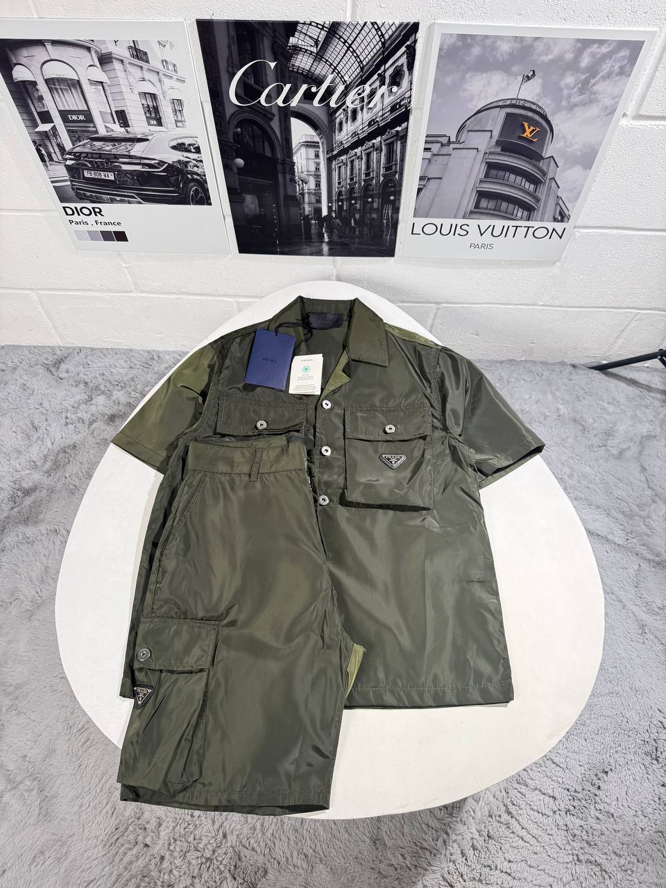 Prada Enamel Triangle Logo Re-Nylon Short-Sleeve Cargo Shirt and Shorts Co-ord Set in 2 Colors Reps Sale UK Best Quality AAA Replica