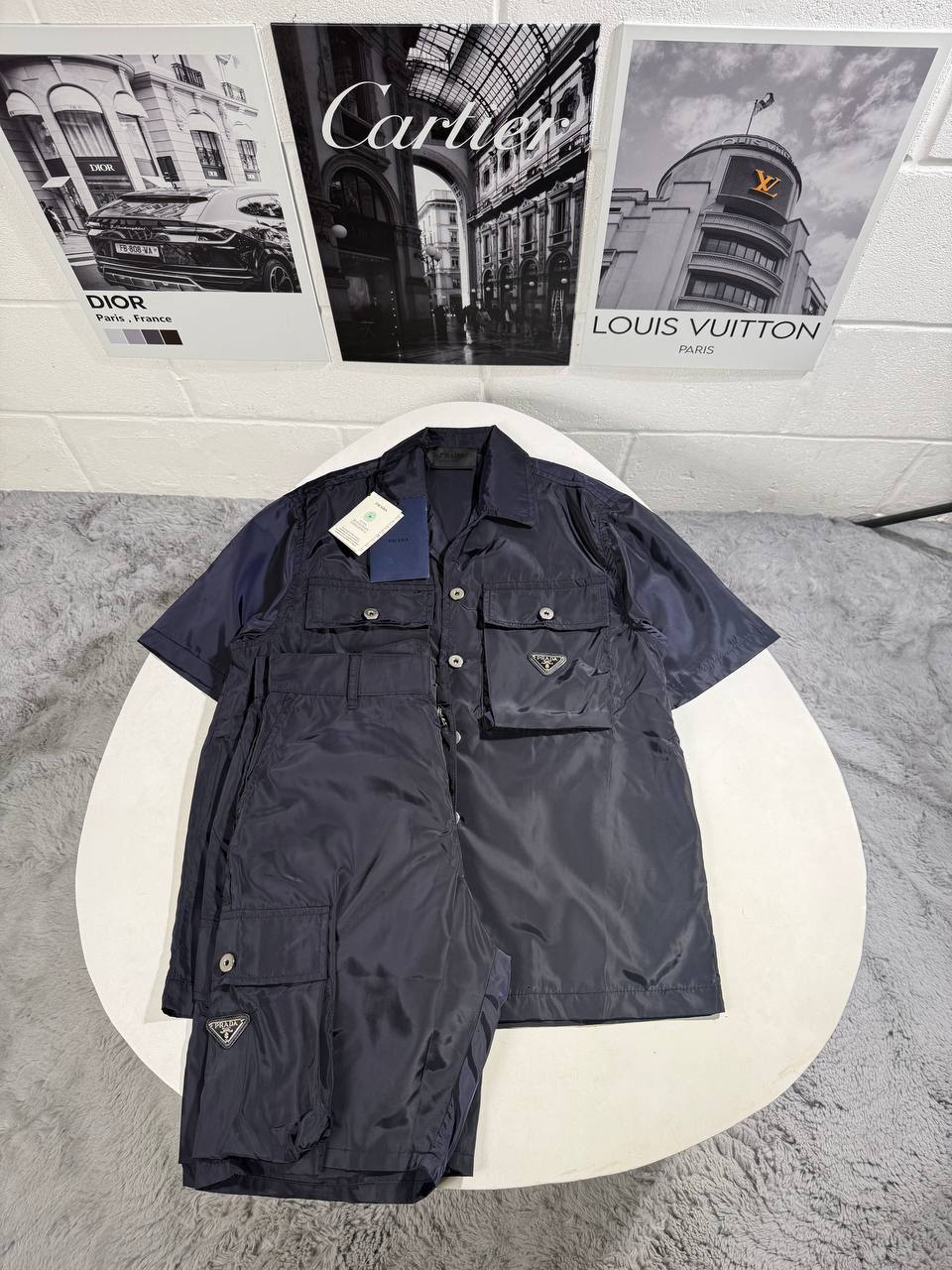Prada Enamel Triangle Logo Re-Nylon Short-Sleeve Cargo Shirt and Shorts Co-ord Set in 2 Colors Reps Sale UK Best Quality AAA Replica
