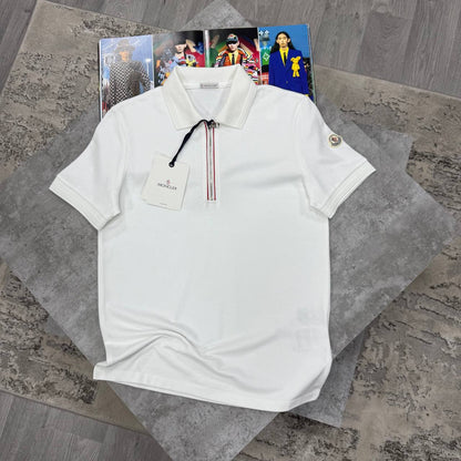 Moncler Men's Tricolour Half-Zip Cotton Piqué Polo Shirt in Different Colors Reps UK Best Sale Quality AAA Replica