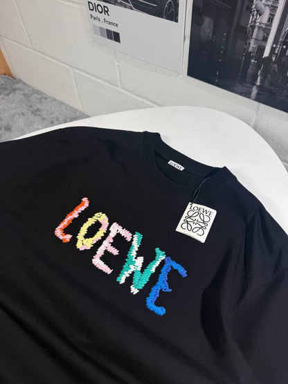 Loewe Multicolored Rainbow Logo-Embroidered Cotton T-shirts Men's Women's in 2 Colors Reps UK Best Quality AAA Replica