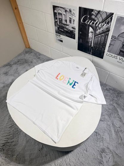 Loewe Multicolored Rainbow Logo-Embroidered Cotton T-shirts Men's Women's in 2 Colors Reps UK Best Quality AAA Replica