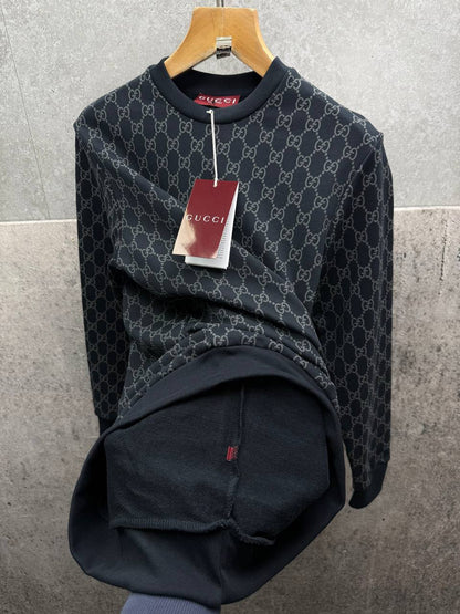 Gucci Logo Full Print Jacquard Wool Round Neck Men's Women's Jumper in Different Colors Reps UK Best Quality AAA Replica