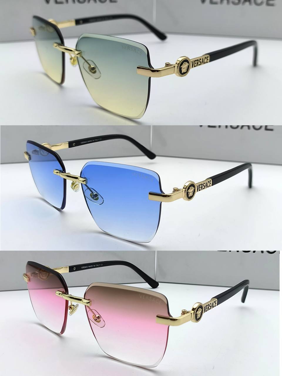 photo 5775900942430572419 y 95ed6730 f527 4c2b aee0 814ab776cf9a Versace Rimless Rectangle sunglasses AAA replica UK - men's women's different colours designer reps sale