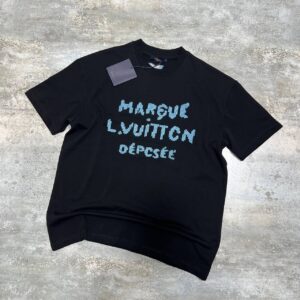 Louis Vuitton Embroidered Blue Signature t-shirt black AAA replica UK - men's women's designer reps sale
