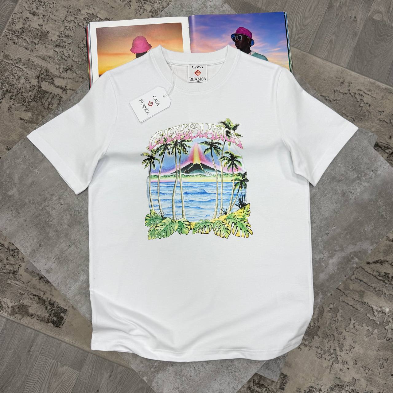 photo 5782763058924031416 y Casablanca Volcano Printed crewneck t-shirt AAA replica UK - men's women's 2 colours designer reps sale