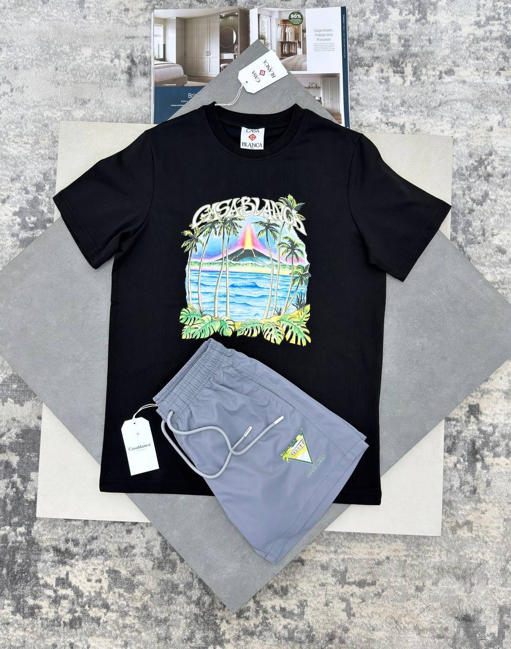 photo 5794245009744793074 y Casablanca Volcano printed t-shirt shorts set men's AAA replica UK — different colours designer reps sale