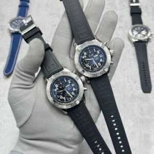 Breitling Avenger Chronograph GMT 45 navy dial black strap AAA replica watch UK - men's designer reps