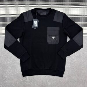Prada Re-Nylon Flap-Pocket cotton jumper black AAA replica UK - men's women's designer reps sale