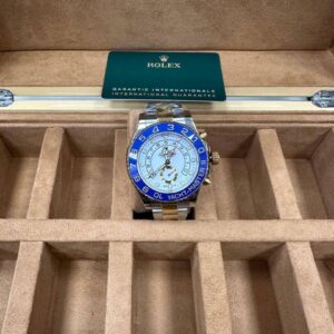 Rolex Yacht-Master II two-tone white dial blue bezel AAA replica watch UK - men's designer reps sale