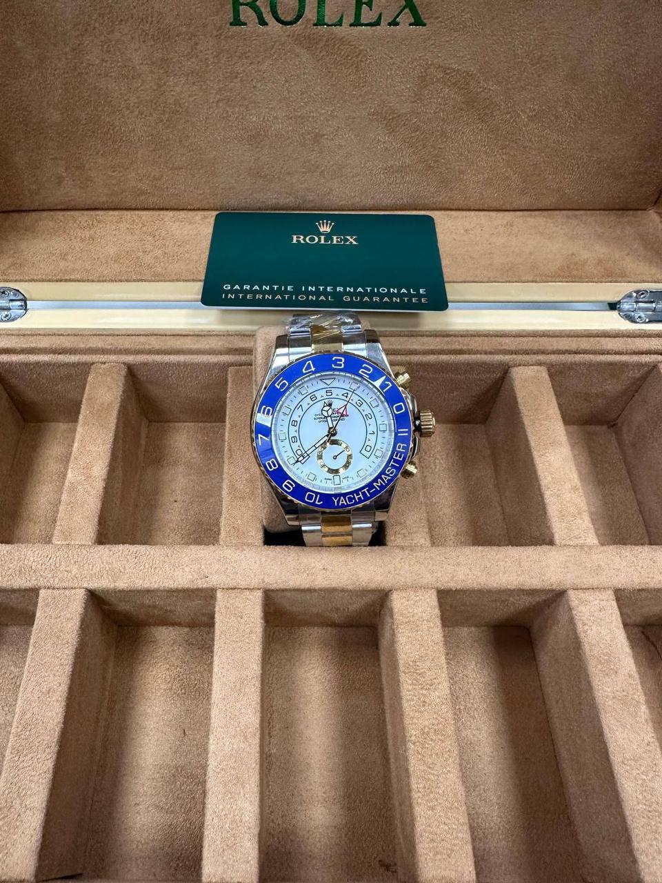 photo 5807509088525553248 y Rolex Yacht-Master II two-tone white dial blue bezel AAA replica watch UK - men's designer reps sale