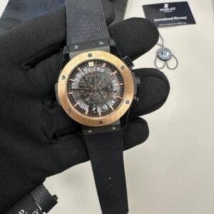 Hublot Big Bang Chronograph rose gold black rubber strap AAA replica watch UK - men's designer reps