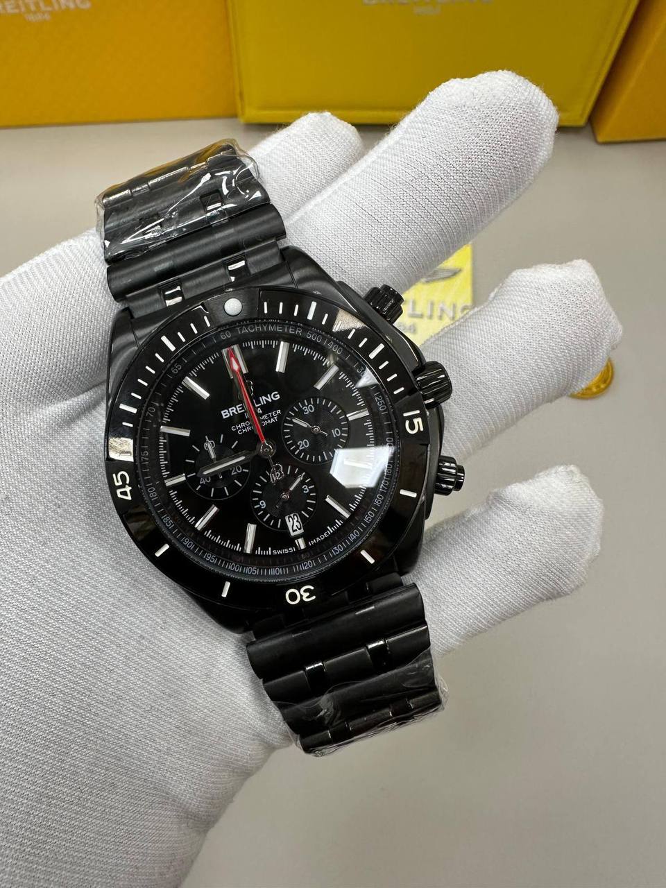 photo 5812422200399694610 y Breitling Chronomat black dial black steel bracelet AAA replica watch UK - men's designer reps sale