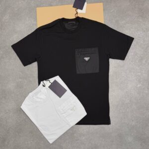 Prada Cotton Triangle Logo on Pocket t-shirt 2 colours AAA replica UK - men's women's designer reps