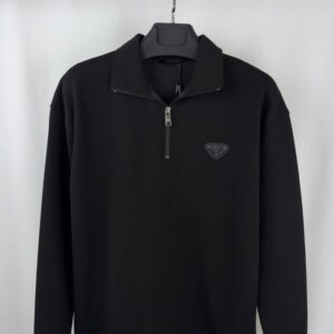 Prada Enameled Metal Triangle Logo Cotton Half-Zip jumper different colours AAA replica UK - reps sale