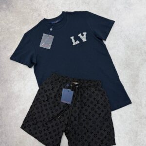 Louis Vuitton organic cotton embellished t-shirt shorts set men's AAA replica UK — different colours reps sale