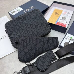 Dior Oblique Jacquard black saddle triple pouch messenger AAA replica bag UK — men's designer reps sale