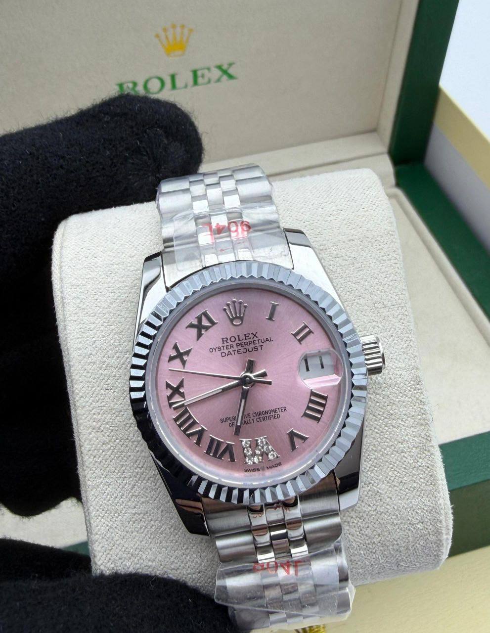 photo 5816801731306786149 y Rolex Lady-Datejust pink dial fluted bezel silver Jubilee AAA replica watch UK — women's Rolex reps sale