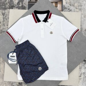 Moncler logo tricolour cotton piqué polo shorts set men's AAA replica UK — different colours designer reps