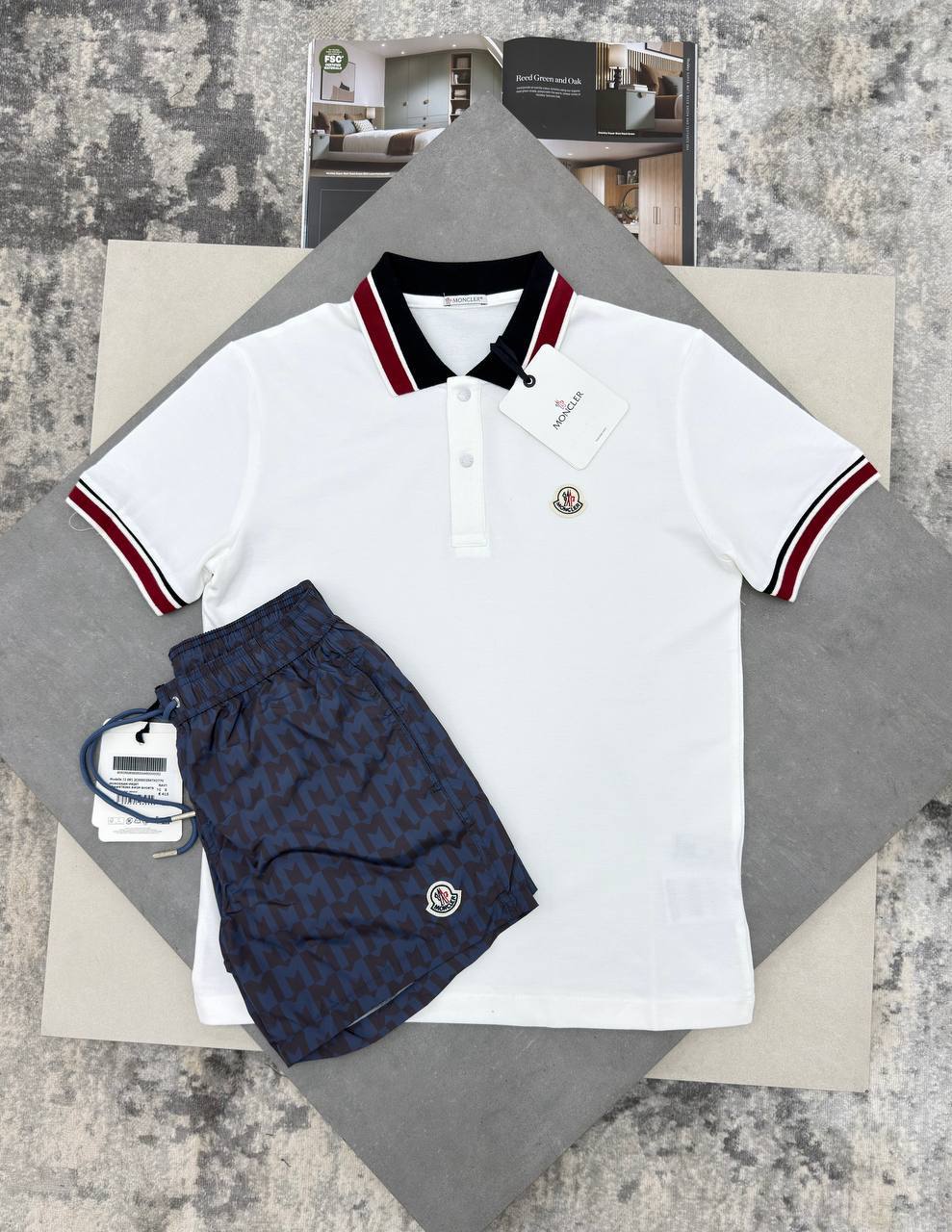 photo 5816801731306786238 y Moncler logo tricolour cotton piqué polo shorts set men's AAA replica UK — different colours designer reps
