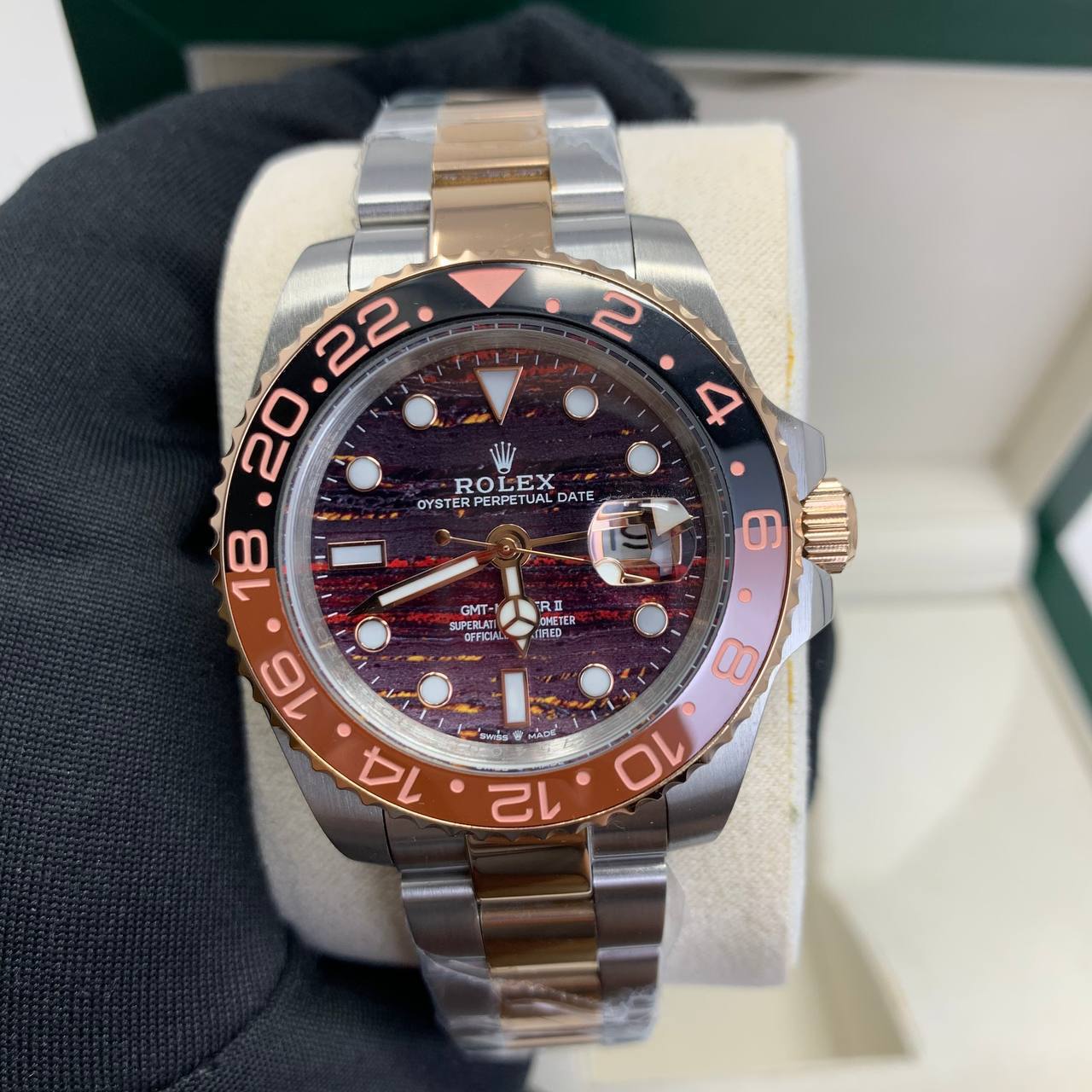 photo 5816801731306786585 y Rolex GMT-Master II Tiger Iron dial rose gold two-tone 126715CHNR AAA replica watch UK — men's reps sale
