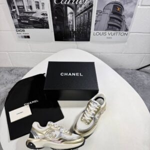 Chanel Laminated Calfskin CC Golden Tone Women's Trainers AAA Replica UK
