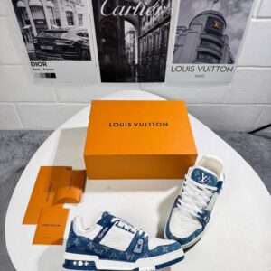 Louis Vuitton LV Monogram denim white blue men's AAA replica sneakers UK — designer reps trainers sale