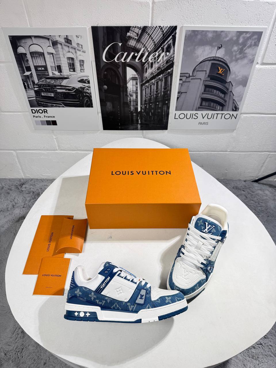 photo 5821087451538199338 y Louis Vuitton LV Monogram denim white blue men's AAA replica sneakers UK — designer reps trainers sale