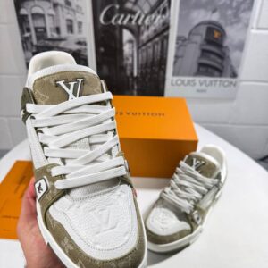 Louis Vuitton LV Monogram denim olive men's AAA replica sneakers UK — designer reps trainers sale