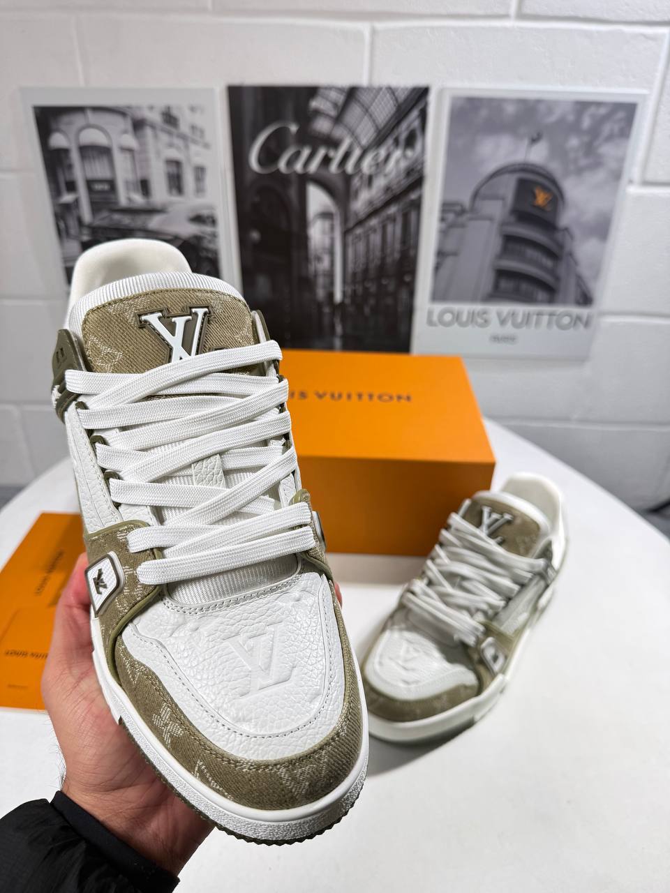 photo 5821087451538199342 y Louis Vuitton LV Monogram denim olive men's AAA replica sneakers UK — designer reps trainers sale