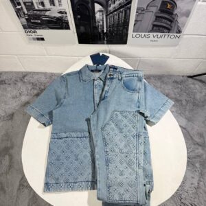 Louis Vuitton short sleeve denim brand logo tracksuit blue men's AAA replica UK — designer reps sale