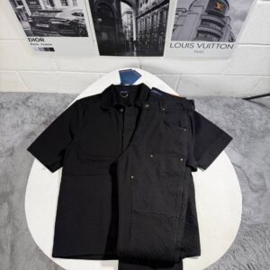 Louis Vuitton short sleeve denim brand logo tracksuit black men's AAA replica UK — designer reps sale