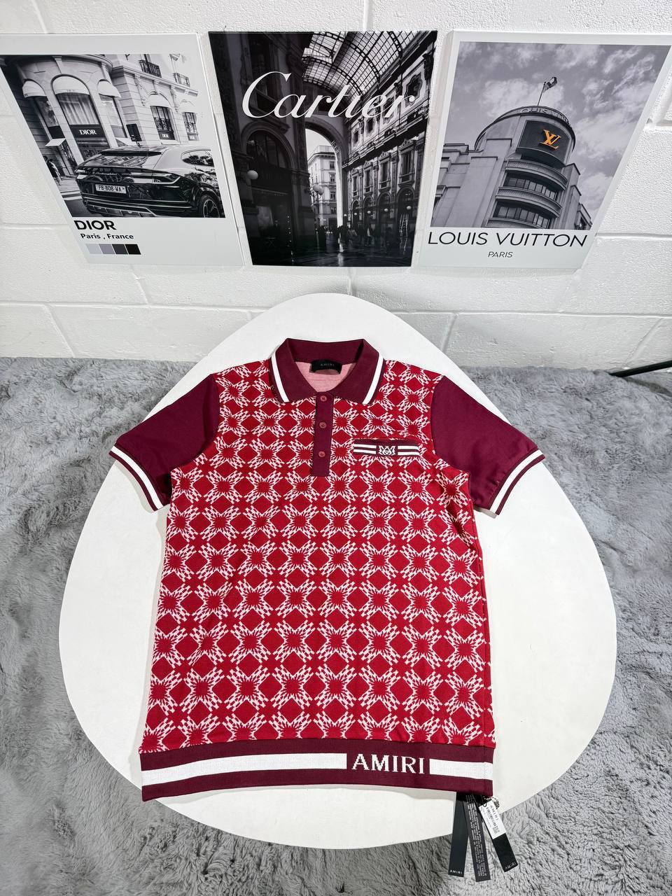 photo 5821087451538199368 y Amiri MA Quad Knit logo patch polo shirt men's AAA replica UK — burgundy red designer reps sale