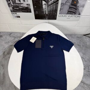 Prada embroidered logo half-zip polo shirt men's AAA replica UK — 2 colours designer reps sale