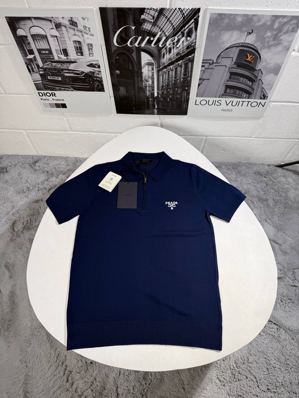 photo 5821087451538199370 y Prada embroidered logo half-zip polo shirt men's AAA replica UK — 2 colours designer reps sale