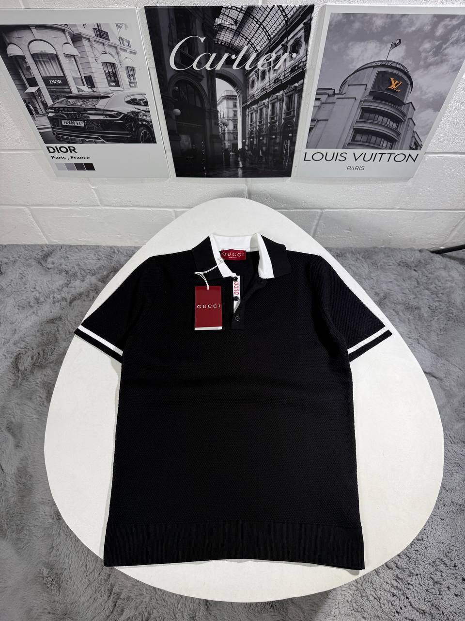 photo 5821087451538199375 y Gucci contrast-collar logo stretch polo shirt men's AAA replica UK — different colours designer reps sale